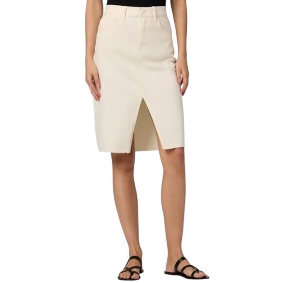 JOE'S JEANS High-rise Front Slit Midi Skirt In Cream - Picture 1 of 11